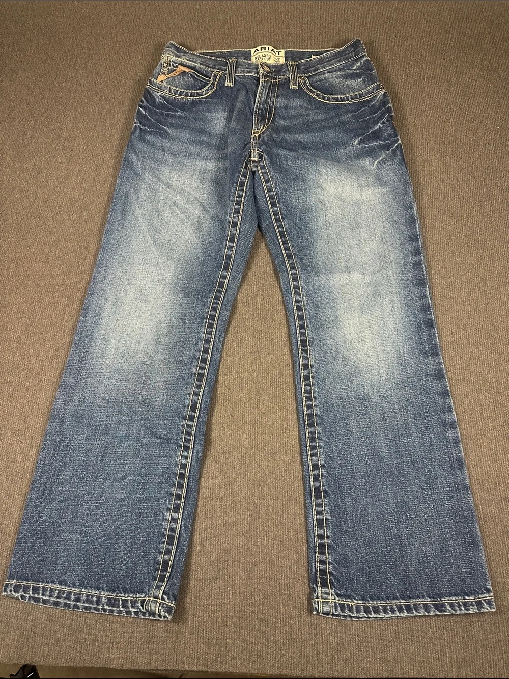 Ariat Relaxed Boot Cut M4 Denim Blue Jeans Mens 31x29* Cowboy Western Stitching